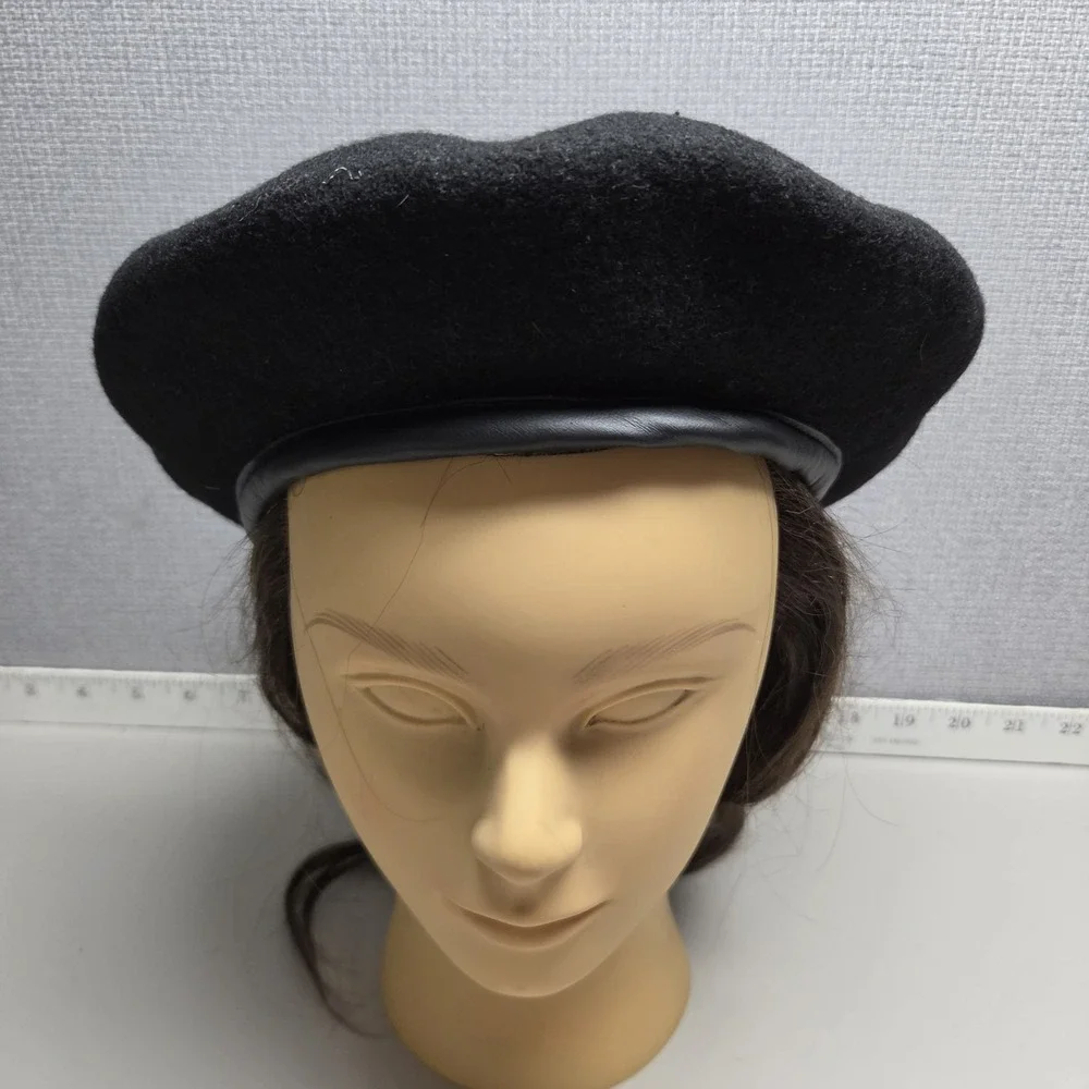 Vintage Hat Black‎ Beret Military Artist French Cap Made In Korea Size M 58 cm